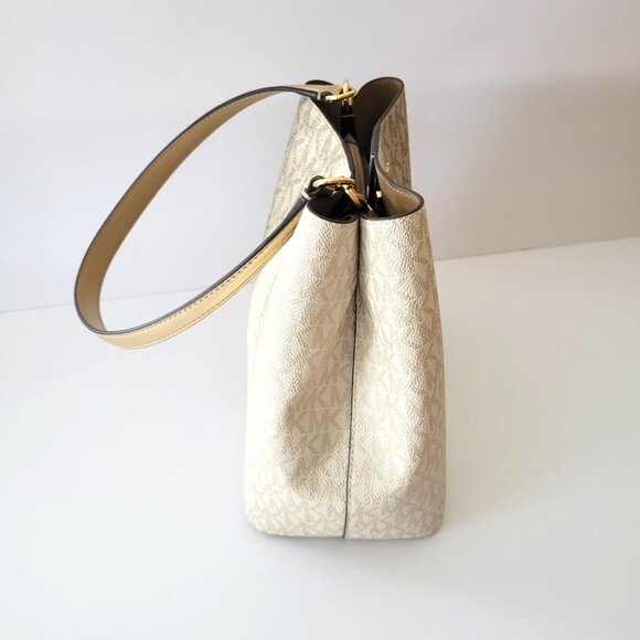 Michael Kors Pratt Medium Bucket Shoulder Handbag Pale Gold Bag - Picture 3 of 7